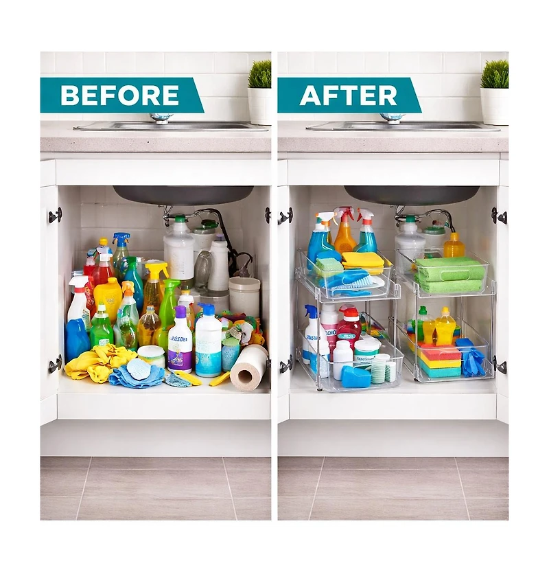 Sorbus 2 Pack 2-Tier Pull-Out Cleaning Organizers for Utility Organization, Household and Cleaning Supplies