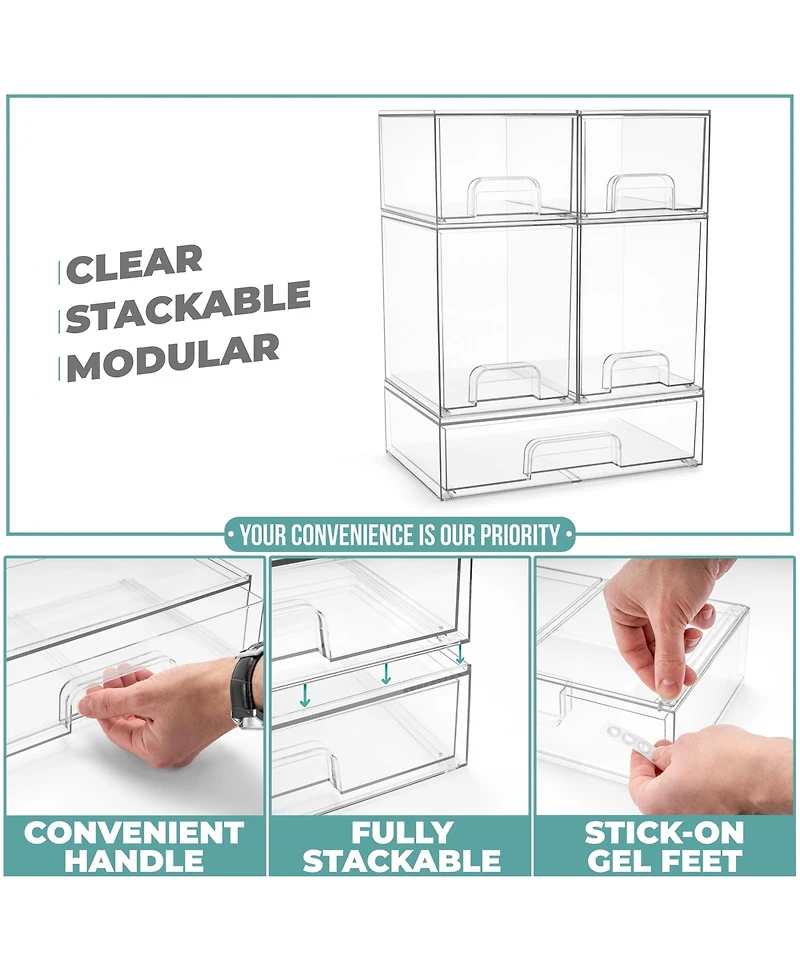 Sorbus 5 Piece Clear Stackable Pull-Out Storage Organizer Bins for Baby Bottles, Bathroom, Kitchen and More