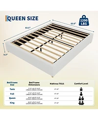 homfan Upholstered Low Platform Bed Frame with Round Wood Legs, No Headboard, Slat Support