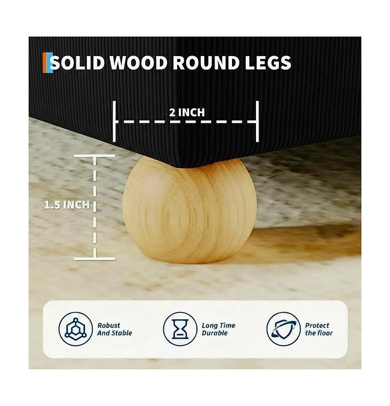 homfan Upholstered Low Platform Bed Frame with Round Wood Legs, No Headboard, Slat Support
