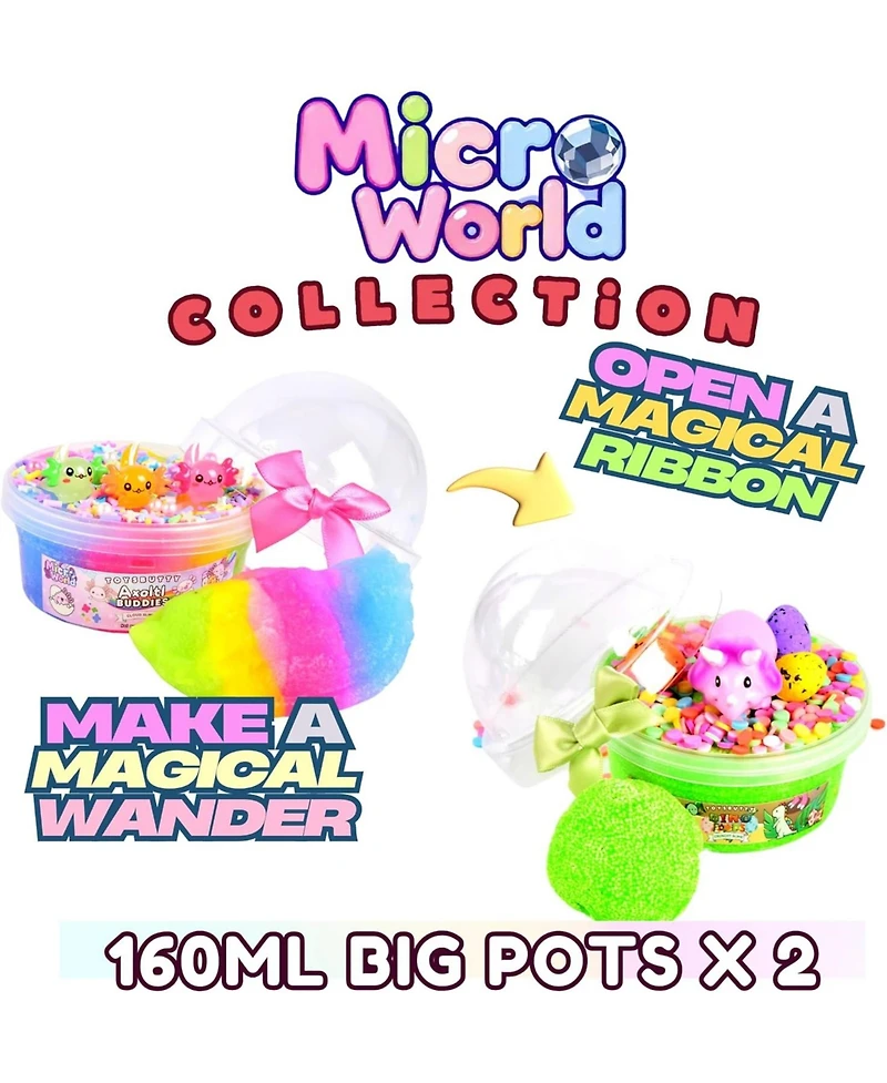 ToysButtyFINOCLAY Axolotl Slime Kit,2 Pack Colorful Cloud and Foam Slime for Kids, Scented Premade Slime Pack with Glow in The Dark Tiny Animal