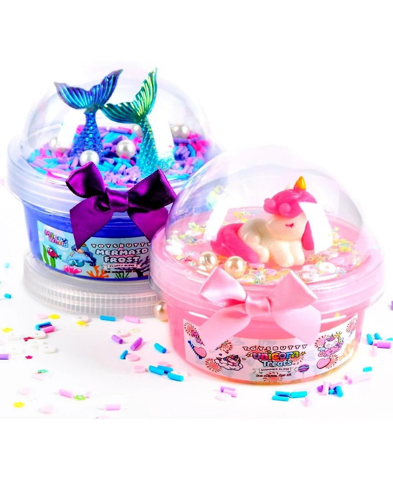 ToysButty Finoclay Butter Slime kit, MicroWorld 2 Pack Clear and Fluffy Slime for Kids, Unicorn Mermaid Theme Party Favors with 6 Slime add ins