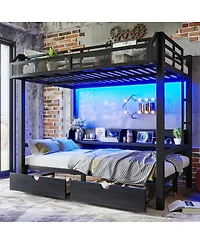 Streamdale Furniture Metal Bunk Bed with Storage, Usb, Led, Sofa Conversion