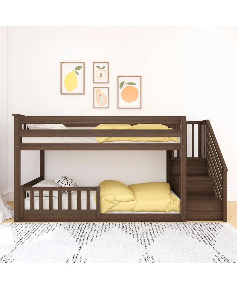 Max and Lily Low Twin over Bunk with Stairs Single Guard Rail