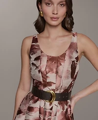 Donna Karan New York Women's Sleeveless Floral Jacquard Scoop Neck Midi A-Line Dress