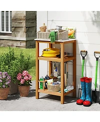 Slickblue Outdoor Patio Storage Cabinet Acacia Wood Bar Table Cabinet