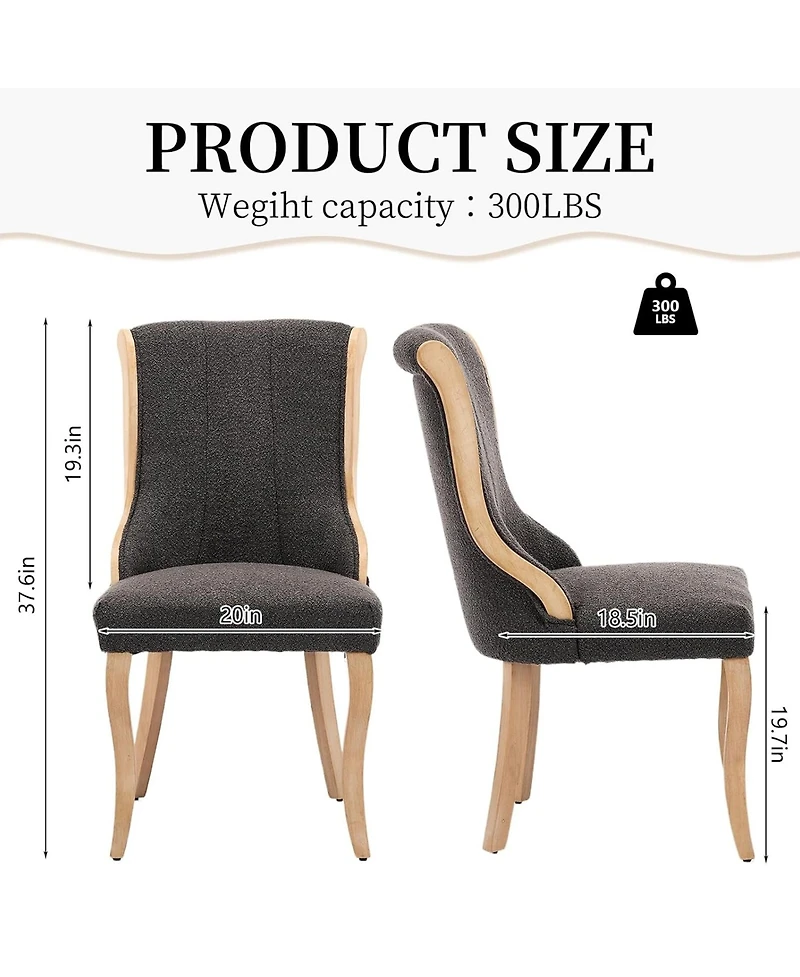 Rainsken Mid-Century Style Dining Chairs Set of 2, Velvet Upholstered Accent Chair with Curved Wood Trim and Sculpted Legs for Dining Room