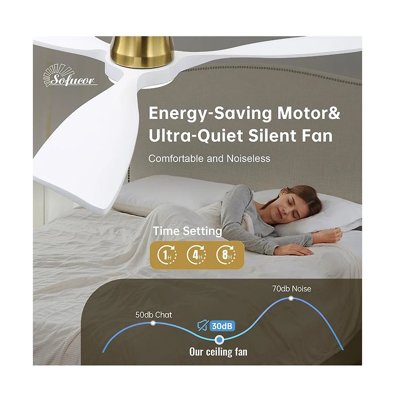 Sofucor 48-inch Modern 3-Blade Ceiling Fan with Light and Remote Control