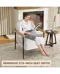 gaomon Accent Chair Set of 4 for Living Room, Modern Teddy Fabric Armchair with Metal Frame, Wood Armrests and Adjustable Feet for Living Room