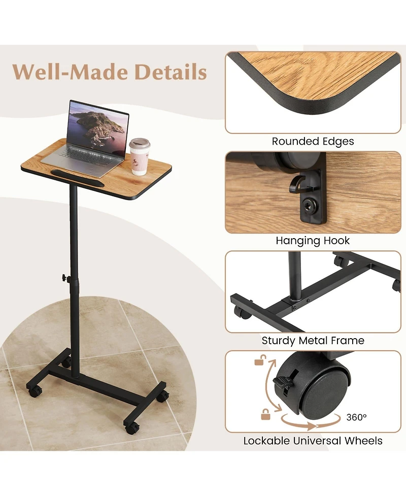 Gymax C-Shaped End Table Height Adjustable Side Table with Tilting Top