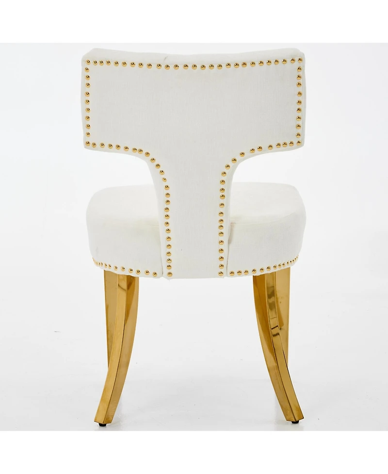 Clihome Mid Century Modern Dining Chairs Set of 2, Farmhouse Chenille Fabric Upholstered Curved Backrest