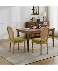 Clihome French Style Solid Wood Frame Antique Painting Linen Fabric Rattan Back Dining Chair,Set of 2