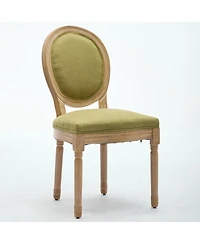Clihome French Style Solid Wood Frame Antique Painting Linen Fabric Back Dining Chair,Set of 2