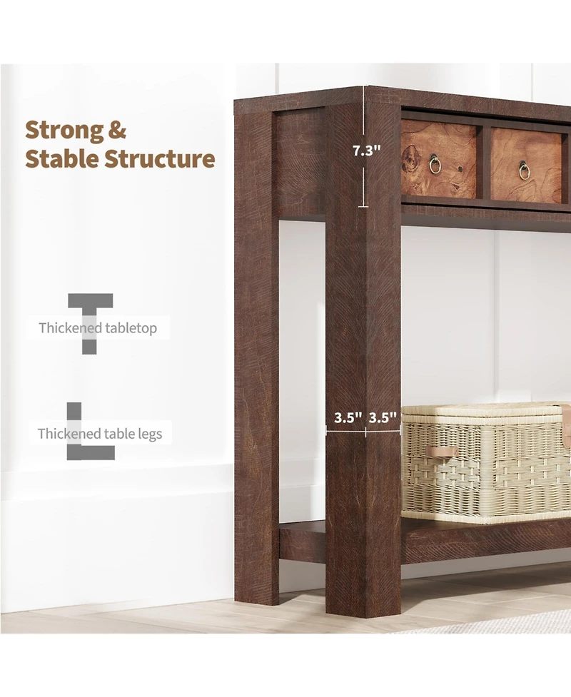 homfan Console Table with 2 Drawers and Open Shelf, Farmhouse Entryway Sofa for Hallway, Living Room, or Behind Couch