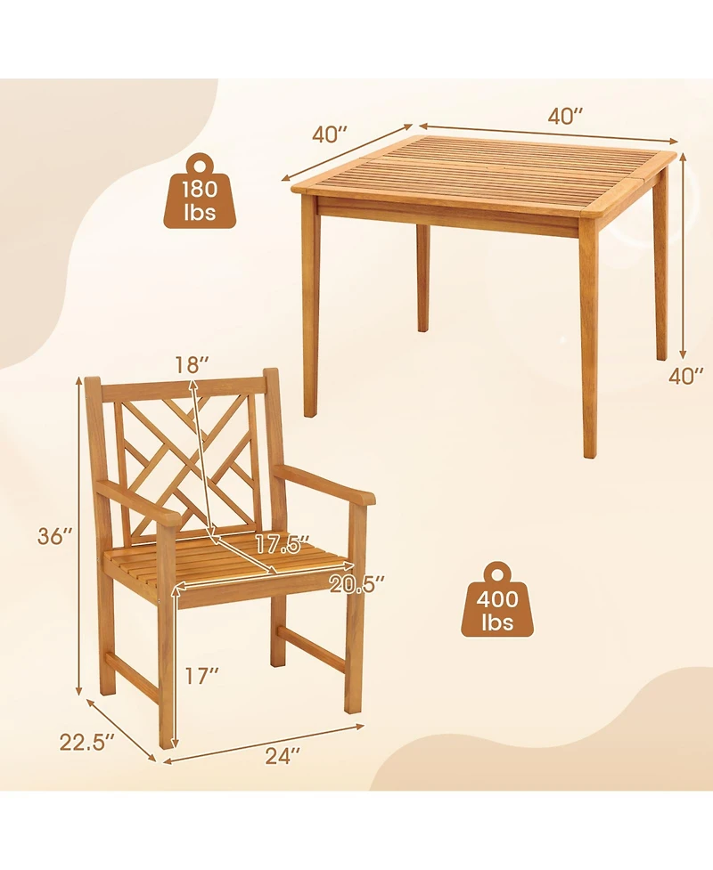 Slickblue Outdoor Dining Set 5 Piece Wood Square Table with Chairs