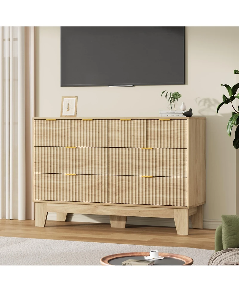 gaomon 8 Drawer Fluted Dresser - Modern Wooden Chest of Drawers with Metal Handle, Clothes Storage for Bedroom, Hallway