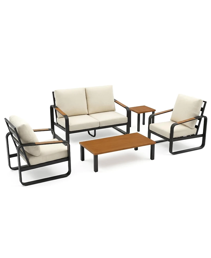 Tribesigns 5-Piece Outdoor Patio Furniture Set with 2 Chairs, 1 Loveseat, Coffee Table and Side Table,Modern Conversation for Poolside