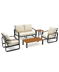 Tribesigns 5-Piece Outdoor Patio Furniture Set with 2 Chairs, 1 Loveseat, Coffee Table and Side Table,Modern Conversation for Poolside