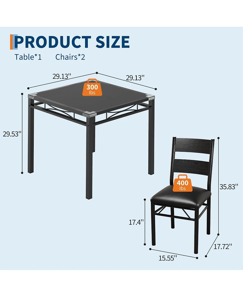 gaomon Dining Table Set for 2 with Upholstered Chairs, Dining Room Table Set for 2, for Kitchen, Apartment