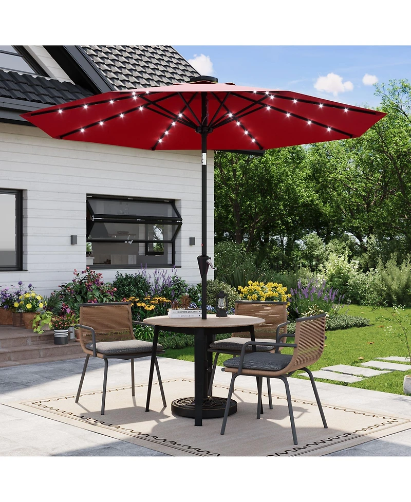 Gaomon 9FT Solar Patio Umbrella with 32 Led Lights, Outdoor Table w/Crank Lift, Push Button Tilt and 8 Sturdy Ribs
