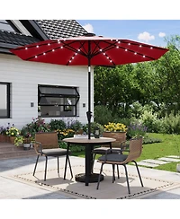 Gaomon 9FT Solar Patio Umbrella with 32 Led Lights, Outdoor Table w/Crank Lift, Push Button Tilt and 8 Sturdy Ribs