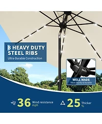 Gaomon 9FT Solar Patio Umbrella with 32 Led Lights, Outdoor Table w/Crank Lift, Push Button Tilt and 8 Sturdy Ribs