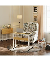 gaomon Folding Desk Small Rolling with Storage Shelf,24.8 Inch Foldable Computer Table Wheels,Portable Office for Space SofaTable