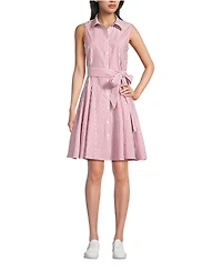 Lands' End Women's Poplin Button Front Dress with Godets
