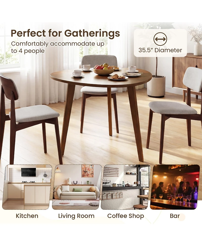 Gymax Triangle Dining Table Farmhouse Kitchen Table w/ Solid Rubber Wood Legs