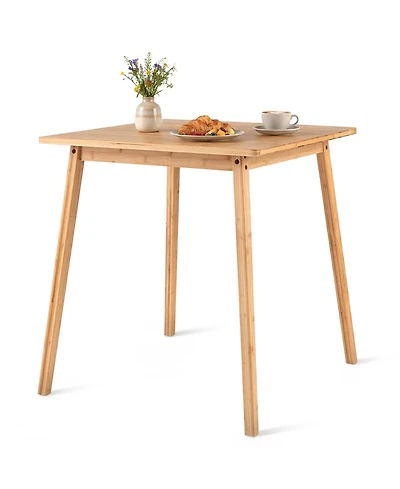 Gymax Square Bamboo Dining Table for 2-4 People Dinner Table for Dining Room