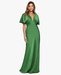 Betsy & Adam Women's V-Neck Flutter-Sleeve Gown