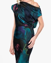 Betsy & Adam Women's One Shoulder Printed Gown