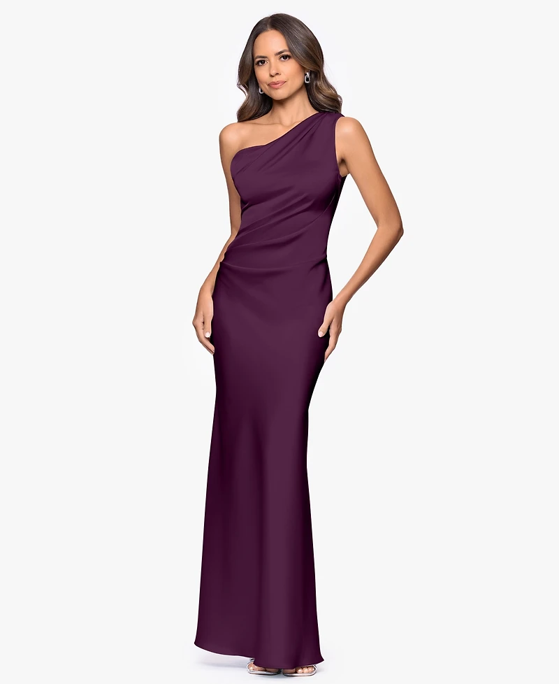 Betsy & Adam Women's One-Shoulder Draped Evening Gown