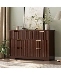 gaomon Modern Fluted 7 Drawer Dresser, Wide Wooden Storage Cabinet with Metal Handles, Tv Stand for Bedroom or Living Room