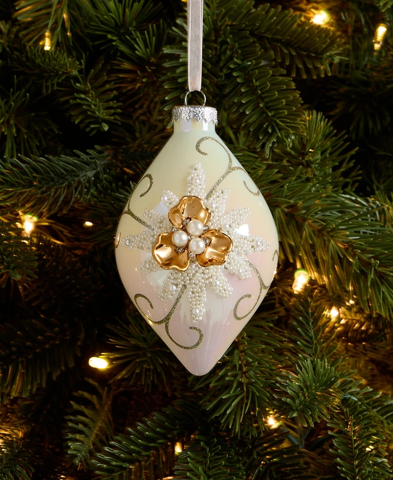 Holiday Lane Jeweled Classics Finial Ball with Gem, Bead Flower Design Ornament, Macy's Exclusive