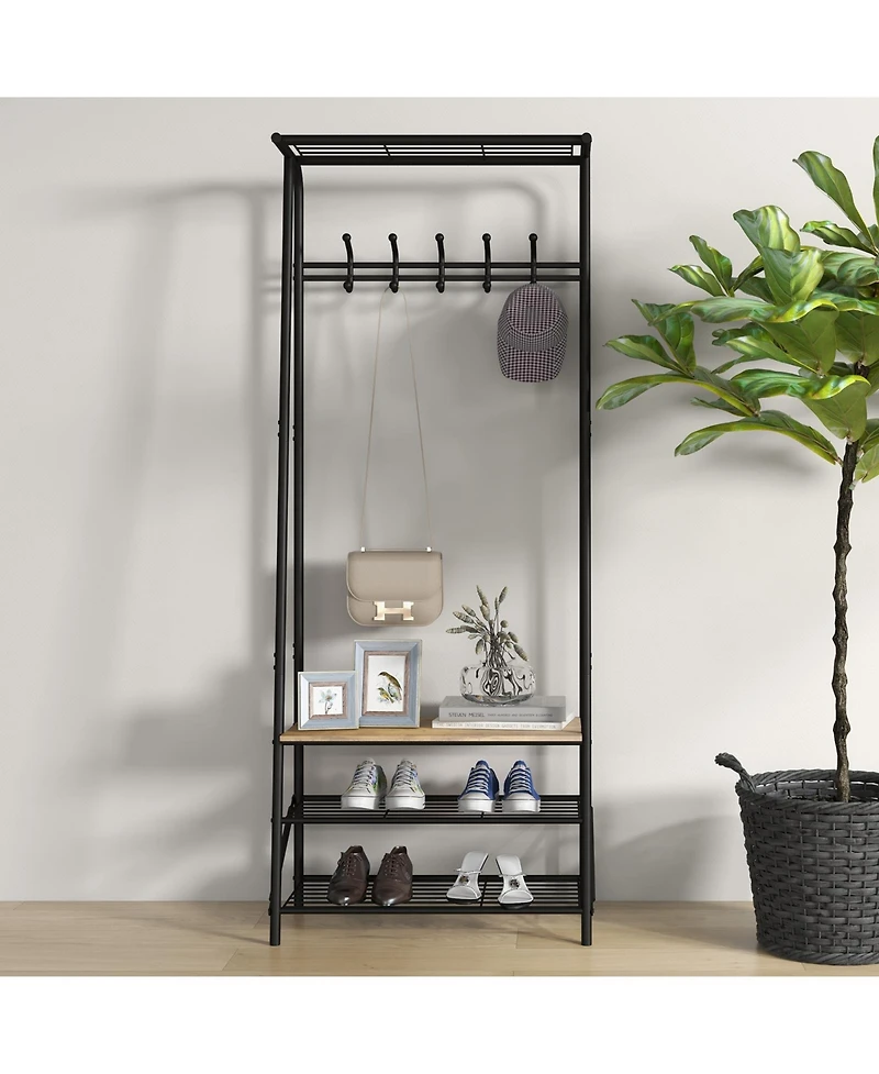 homfan Space-Saving Entryway Hall Tree With Single-Row Hooks and Top Storage Shelf, Sturdy Metal Frame Coat Rack Organizer