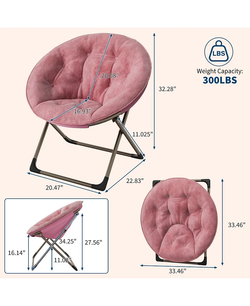 gaomon Saucer Chair Folding Faux Fur Lounge Chair with Metal Frame, Cozy Moon Chair for Bedroom, Dorm, Living Room, Apartment, Coffee