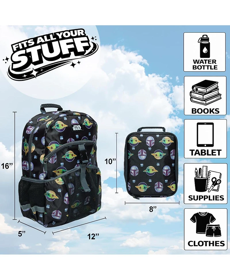 Star Wars: The Mandalorian and Grogu 2-Piece 16" Kids Backpack and Lunch Box Set For School And Travel