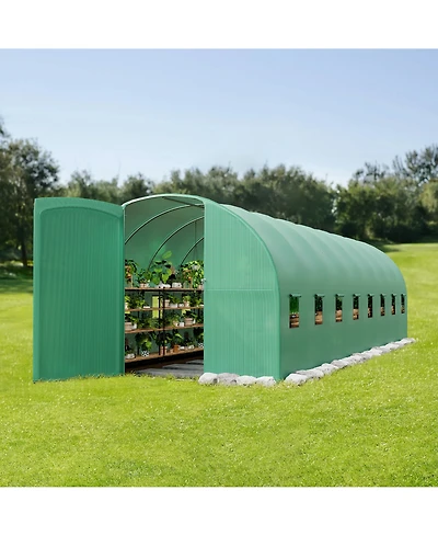 Gaomon Galvanized Steel 15x7x7FT Walk in Greenhouses for Outdoors with Pe Cover and Door for Gardening, Vegetables
