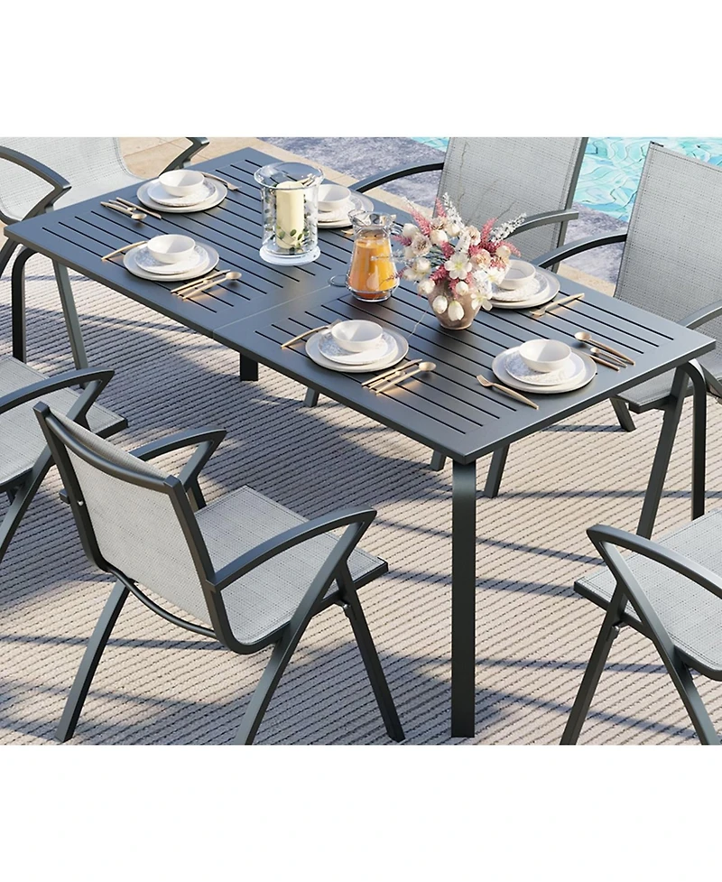 homfan Outdoor Aluminum Patio Dining Table with Slatted Top and 2.0 in. Umbrella Hole, Rectangle Table for Patio and Garden