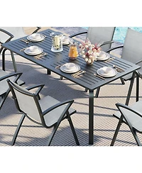 homfan Outdoor Aluminum Patio Dining Table with Slatted Top and 2.0 in. Umbrella Hole, Rectangle Table for Patio and Garden