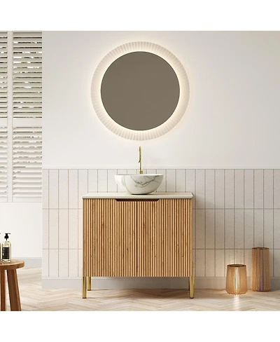 Sillysis 30 Inch Modern Bathroom Vanity with Ceramic Basin, Sintered Stone Countertop, Soft Close Double Doors Storage