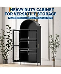Gaomon 73" Tall Arched Metal Storage Cabinet with Glass Doors, Modern Freestanding Pantry Cabinet for Kitchen, Dining Room, Living Room
