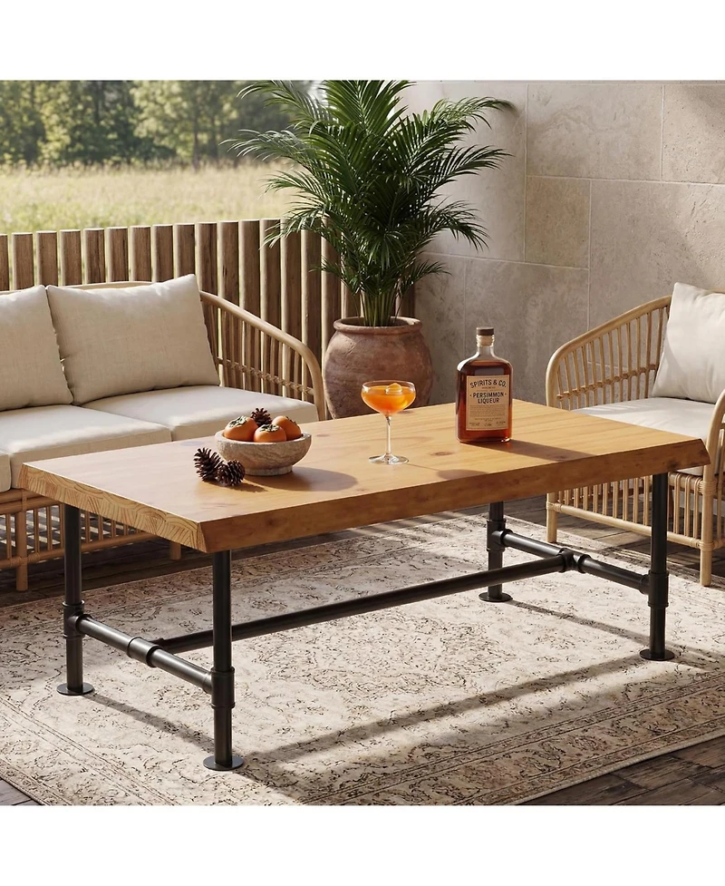 Tribesigns 47" Live Edge Coffee Table, Farmhouse Solid Wood Accent Center Table with Metal Legs, Rectangular Low Cocktail Tea Furniture