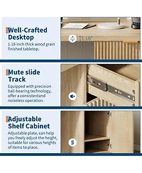 gaomon Modern Fluted Executive Desk - Wood Computer Desk with Storage Cabinet and Drawers, Oak Writing Table for Home Office, Study