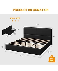 homfan Upholstered Platform Bed Frame with Headboard and 2 Storage Drawers, Wood Slat Support