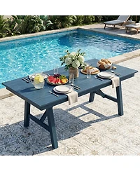 GarveeLife Outdoor Dining Table Set for 6, 7-Piece Patio Hdpe Slatted Table and Chairs Set with Umbrella Hole, All-Weather for Backyard