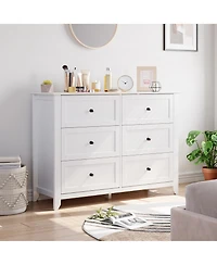 homfan Farmhouse 6-Drawer Tall Dresser, Wood Storage Chest with Deep Drawers and Metal Handles for Multi-Room Storage