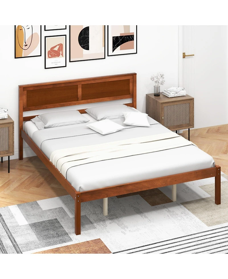 Full Size Wooden Bed Frame with Headboard and Slat Support-Full Size