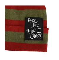 Nightmare on Elm Street Men's Ready Or Not Here I Come Woven Label Striped Cuffed Beanie